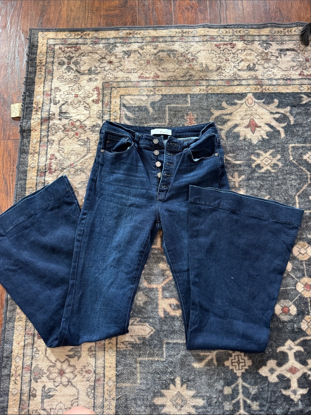KanCan Dark Blue High-Rise Button-Fly Flare Jeans